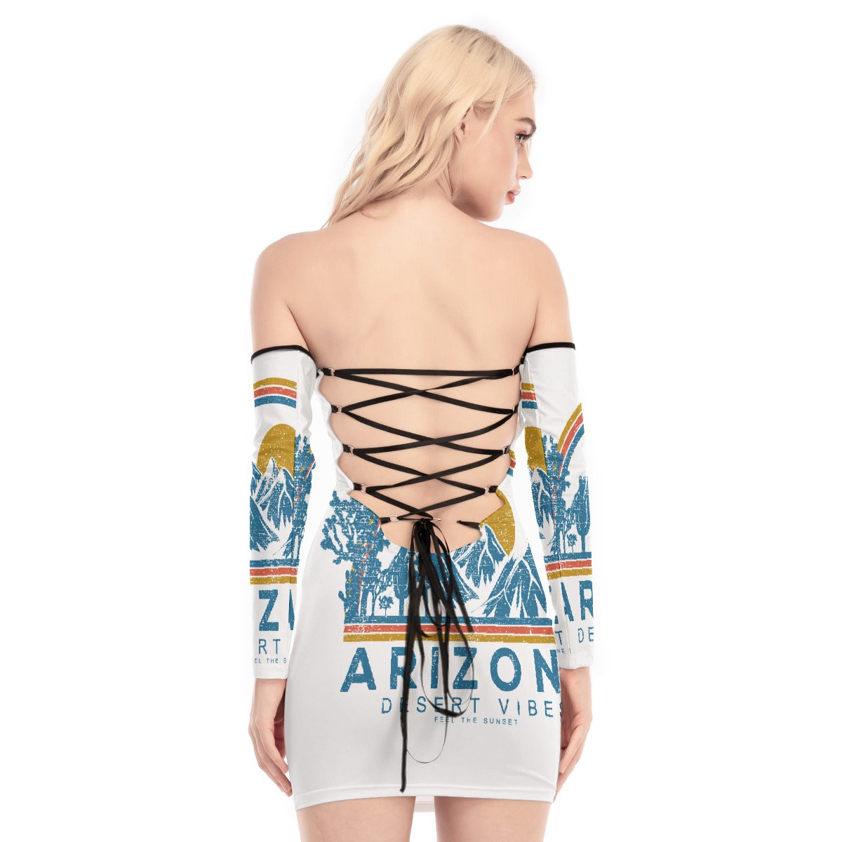 All-Over Print Women's Off-shoulder Back Lace-up Dress