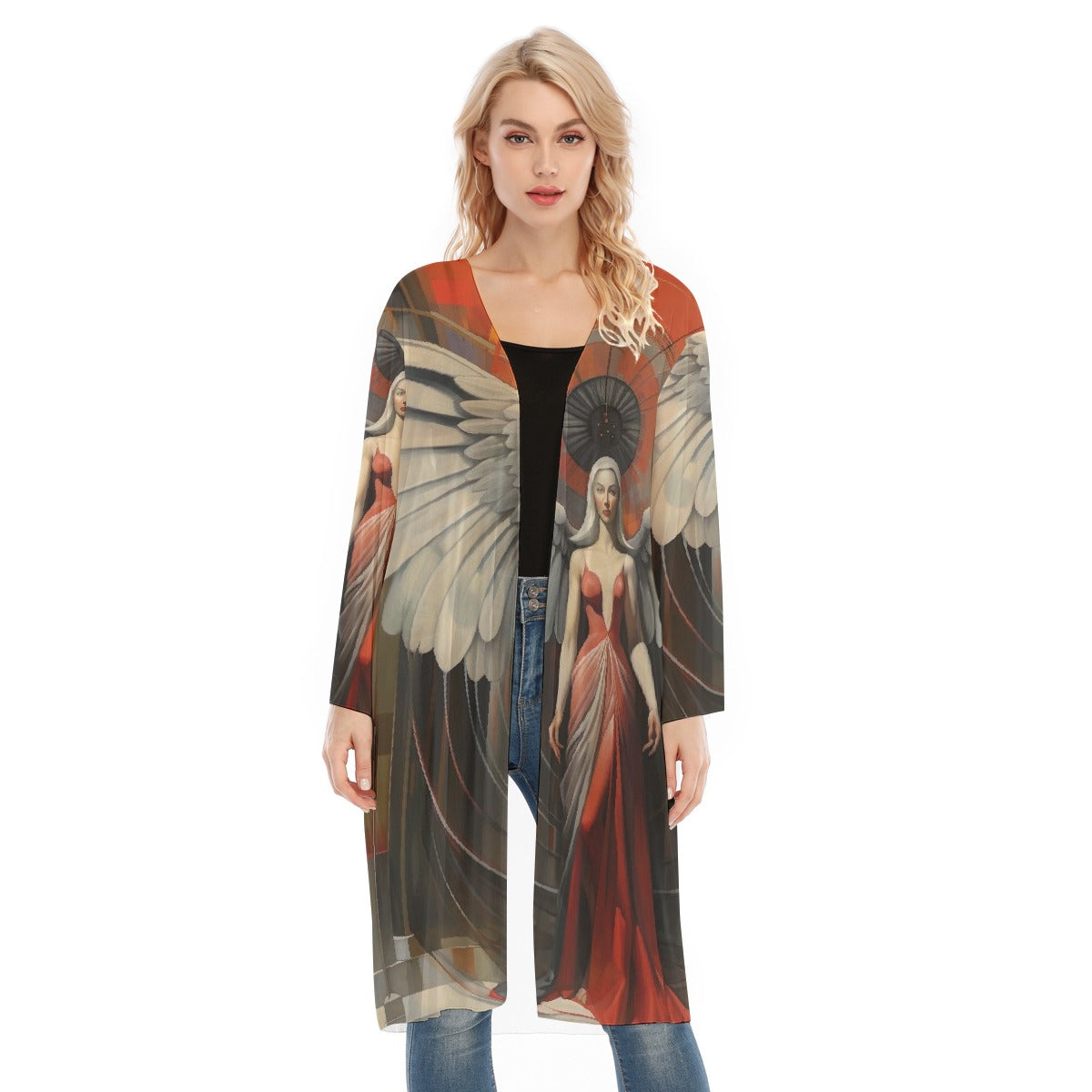 All- Over Print Women's Long Sleeve Mesh Cardigan