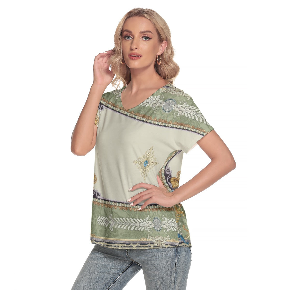 All-Over Print Women's Loose V-neck Short Sleeve T-shirt