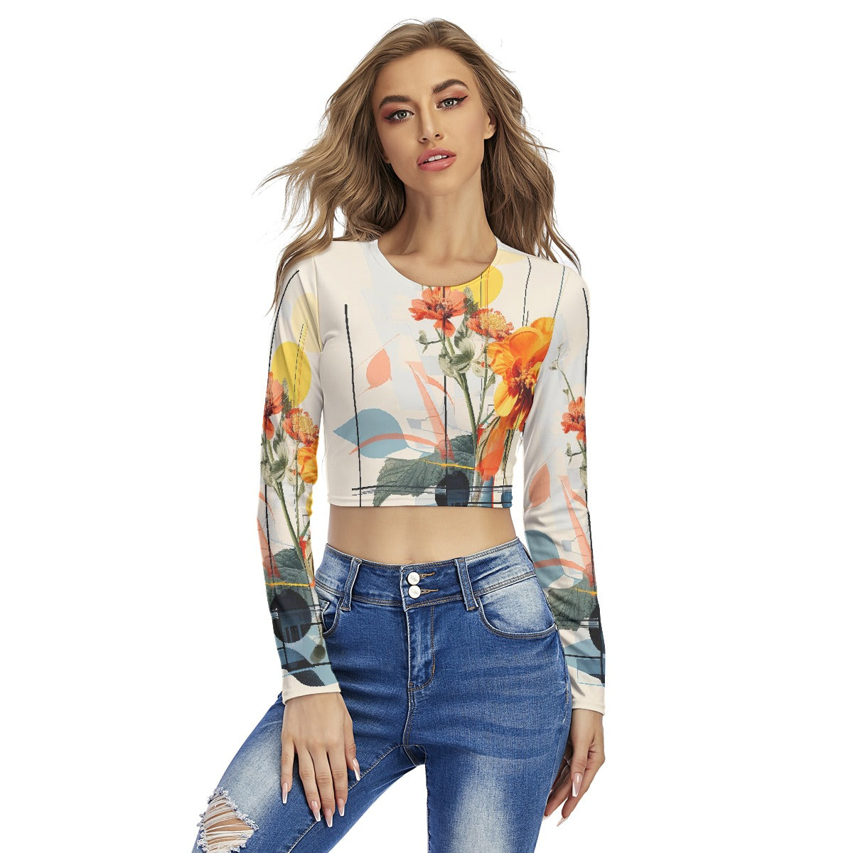 All-Over Print Women's Round Neck Crop Top T-Shirt