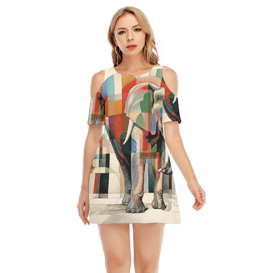 All-Over Print Women's Cold Shoulder Dress | 190GSM Cotton