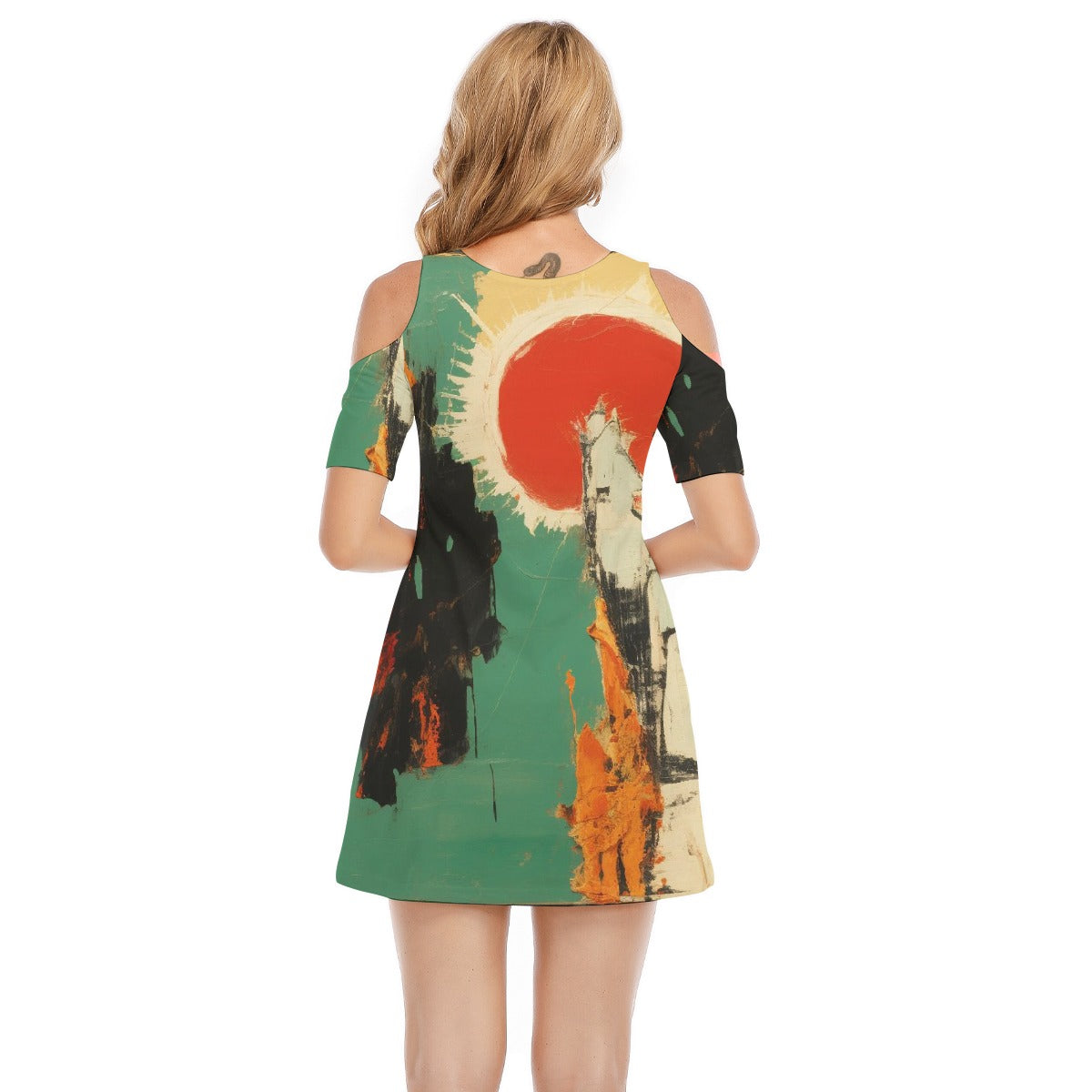 All-Over Print Women's Cold Shoulder Dress | 190GSM Cotton