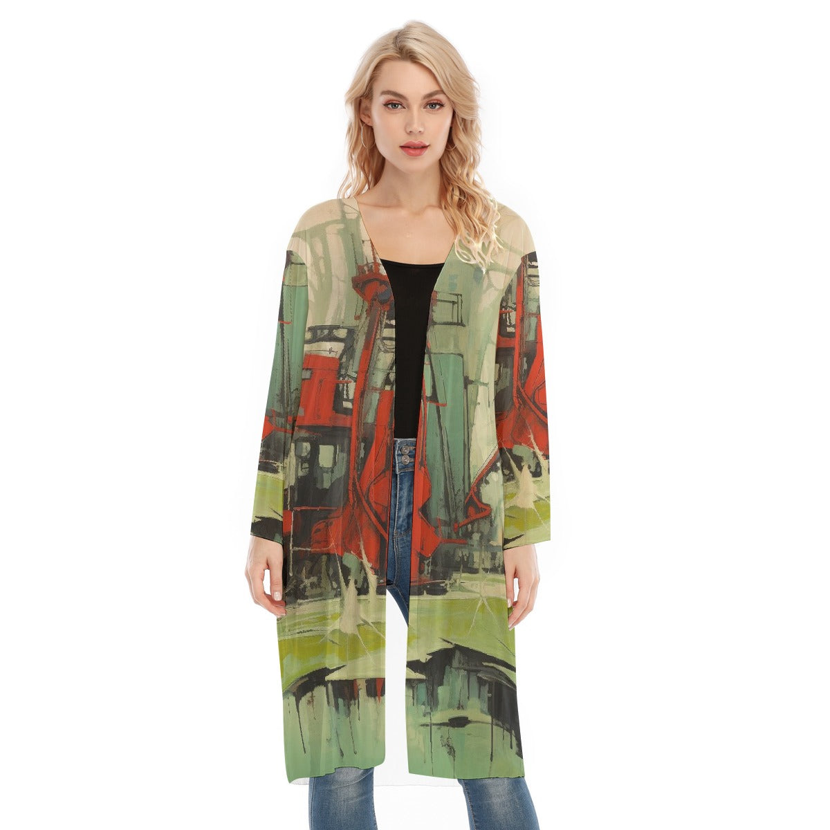 All- Over Print Women's Long Sleeve Mesh Cardigan