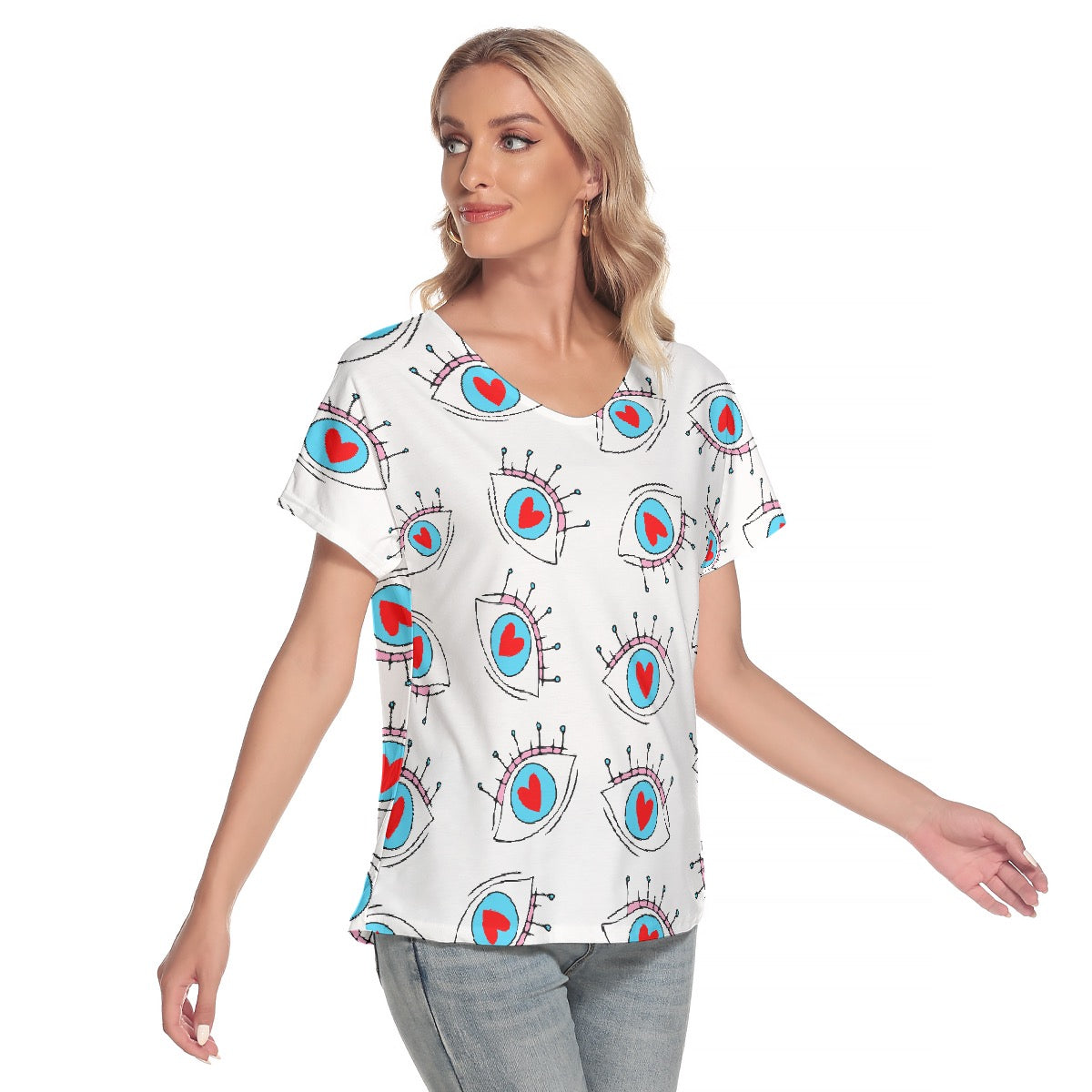 All-Over Print Women's Loose V-neck Short Sleeve T-shirt