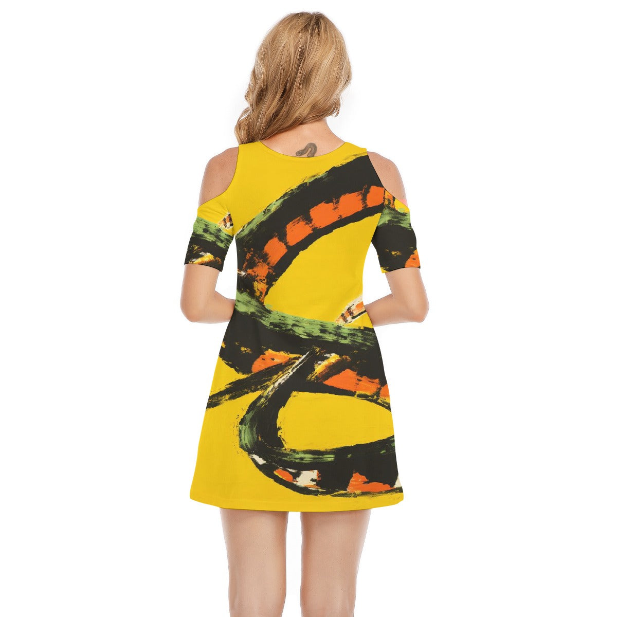 All-Over Print Women's Cold Shoulder Dress | 190GSM Cotton