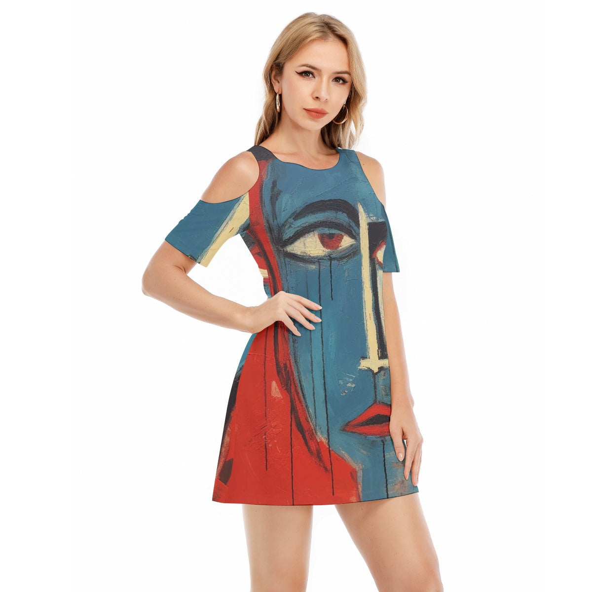 All-Over Print Women's Cold Shoulder Dress | 190GSM Cotton