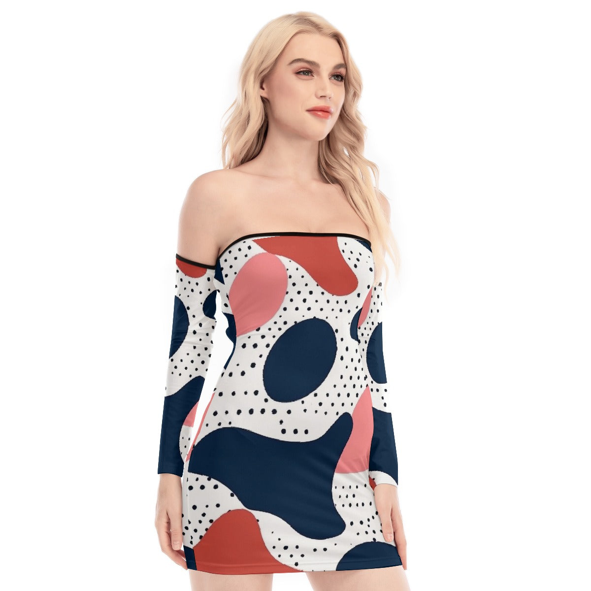 All-Over Print Women's Off-shoulder Back Lace-up Dress