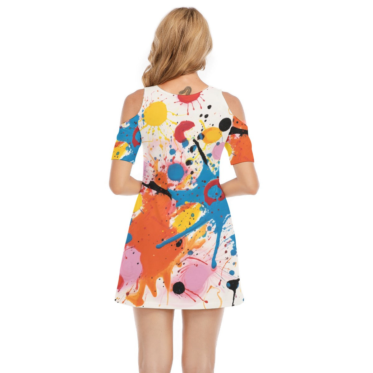 All-Over Print Women's Cold Shoulder Dress | 190GSM Cotton