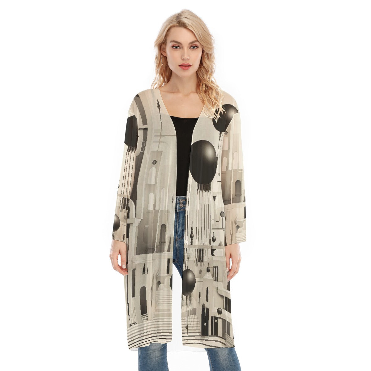 All- Over Print Women's Long Sleeve Mesh Cardigan