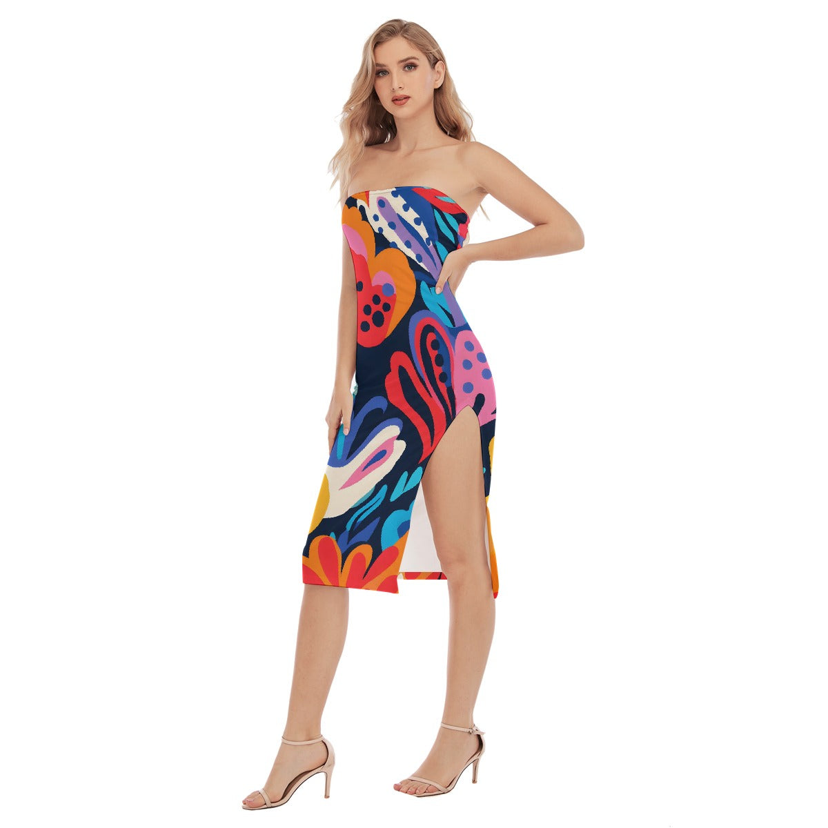 All-Over Print Women's Side Split Tube Top Dress