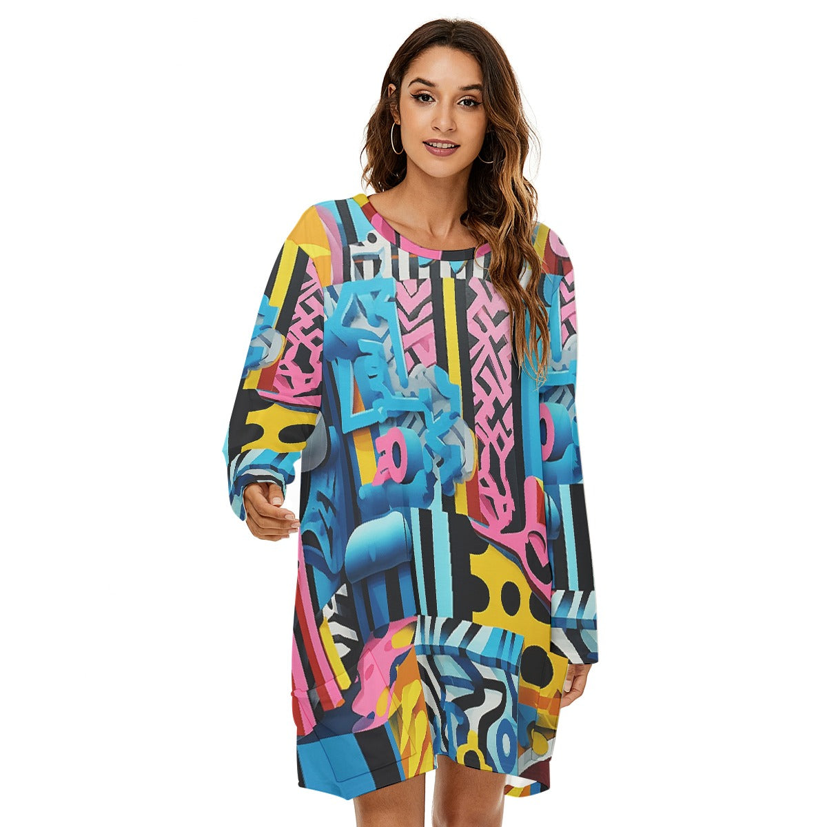 All-Over Print  Women's Loose Crew Neck Dress