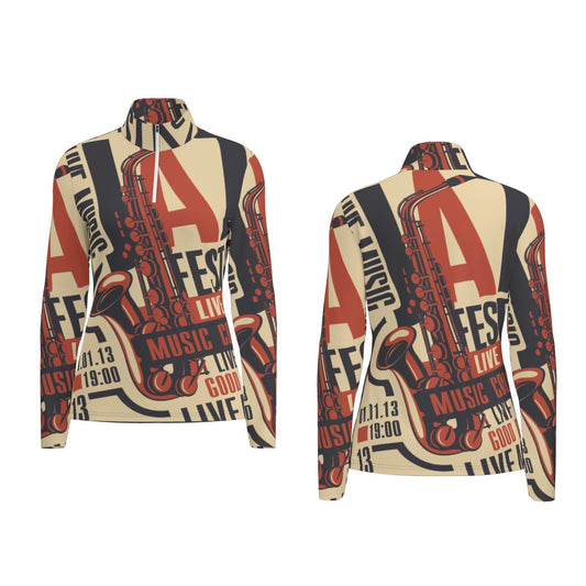 All-Over Print Women's Sports Collar Jersey With Long Sleeve