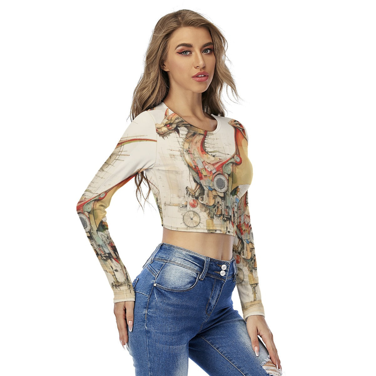 All-Over Print Women's Round Neck Crop Top T-Shirt