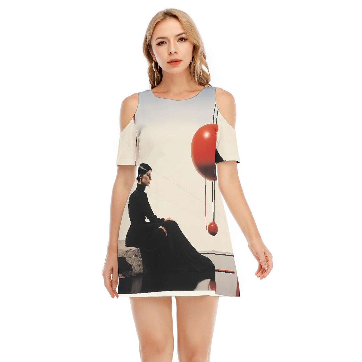 All-Over Print Women's Cold Shoulder Dress | 190GSM Cotton