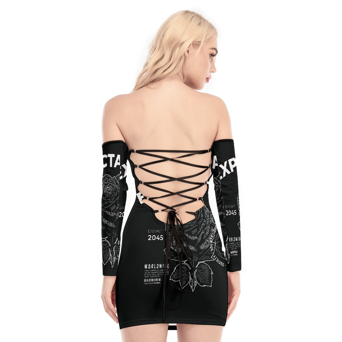 All-Over Print Women's Off-shoulder Back Lace-up Dress