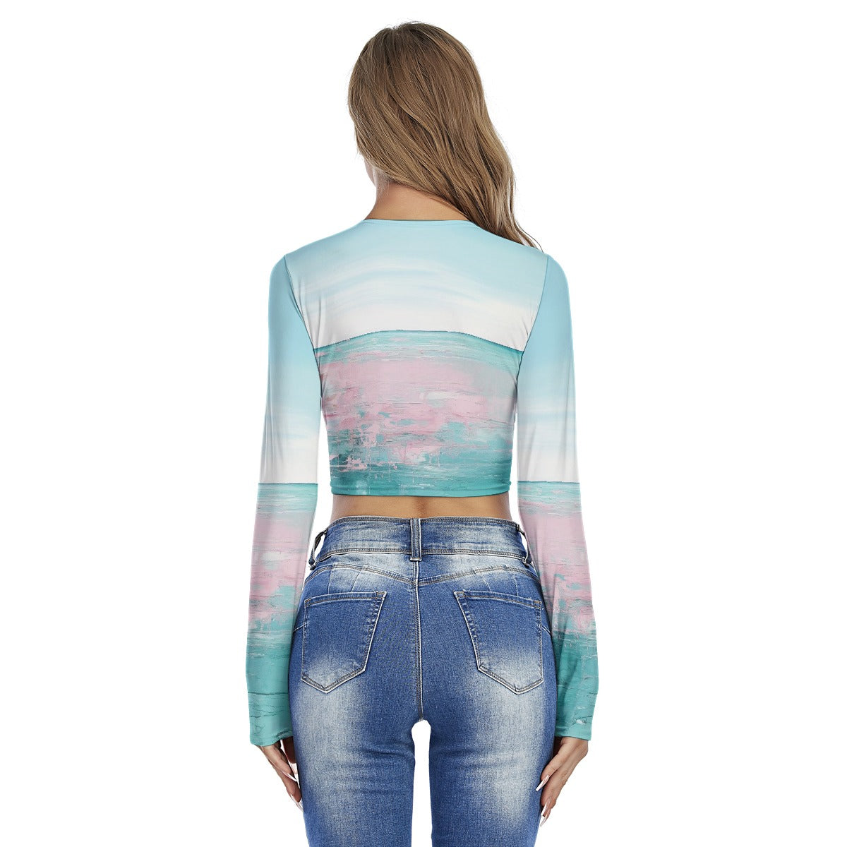 All-Over Print Women's Round Neck Crop Top T-Shirt