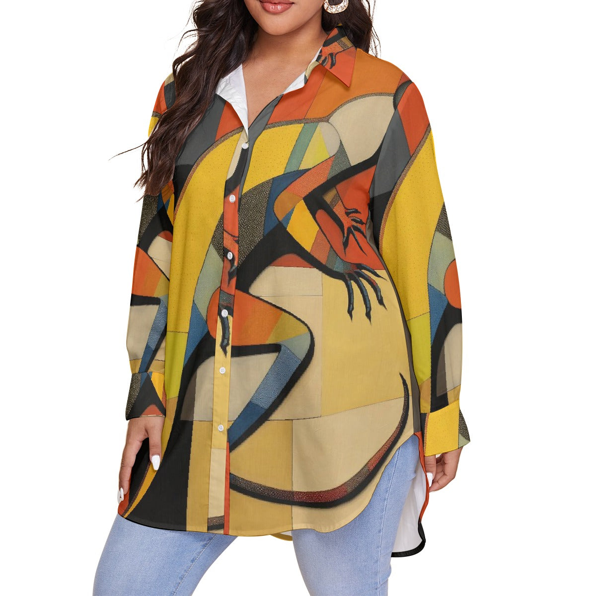 All-Over Print Women's Shirt With Long Sleeve(Plus Size)