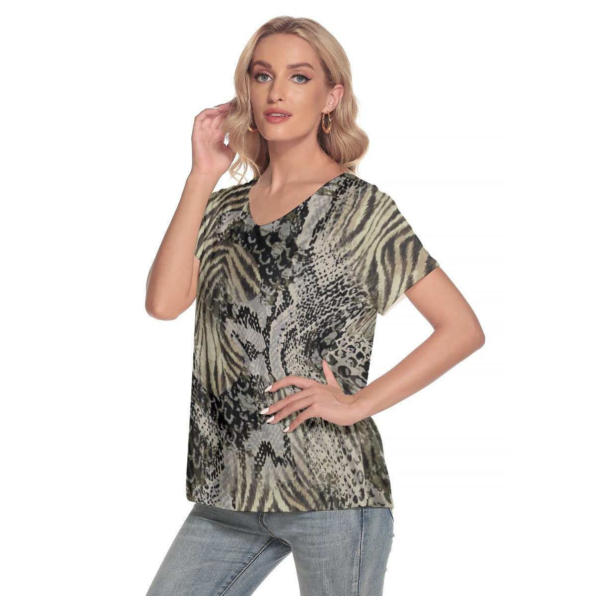 All-Over Print Women's Loose V-neck Short Sleeve T-shirt