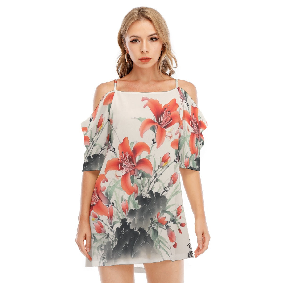 All-Over Print Women's Off-shoulder Cami Dress