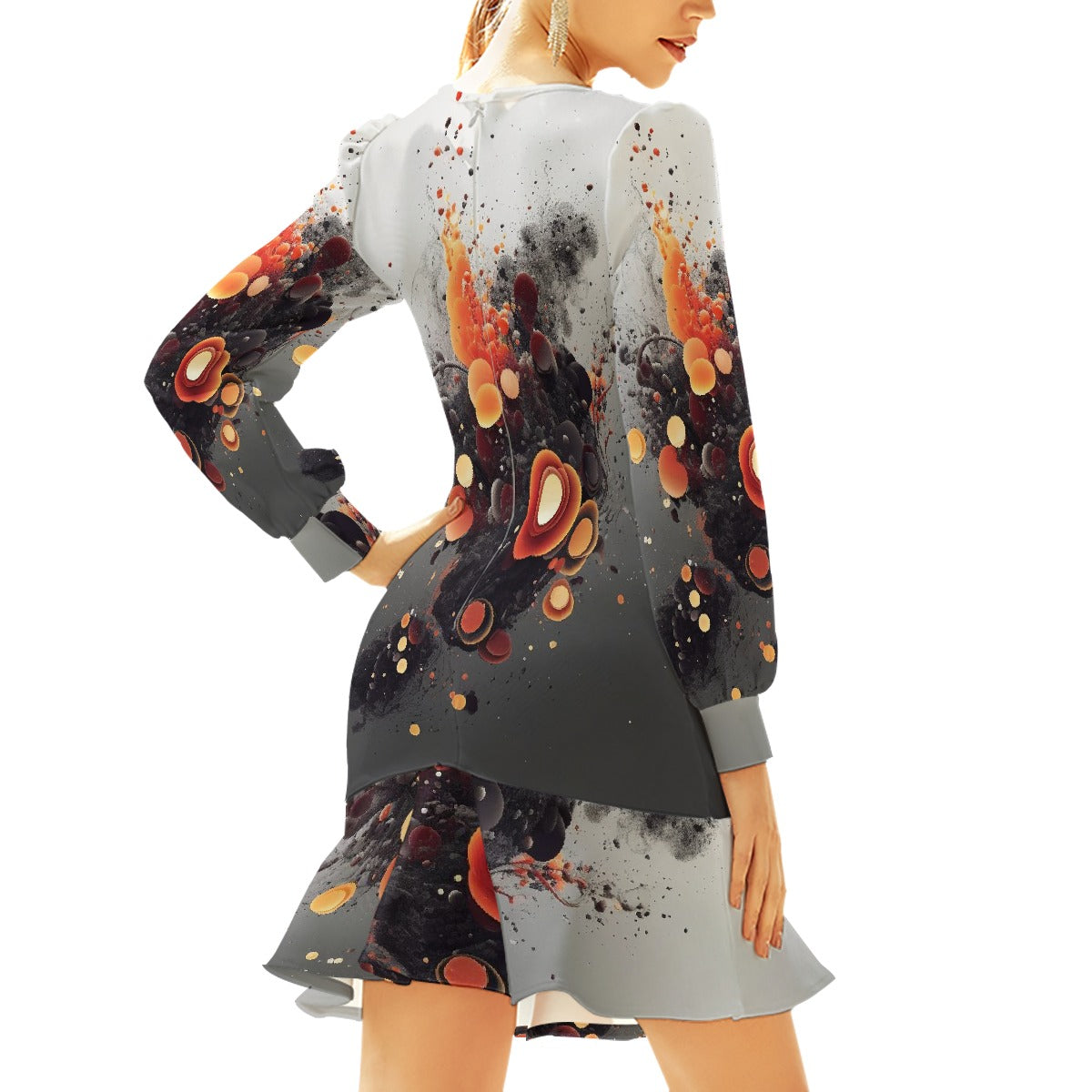 All-Over Print Women's Ruffle Hem Skinny Dress