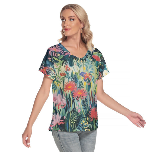 All-Over Print Women's Loose V-neck Short Sleeve T-shirt