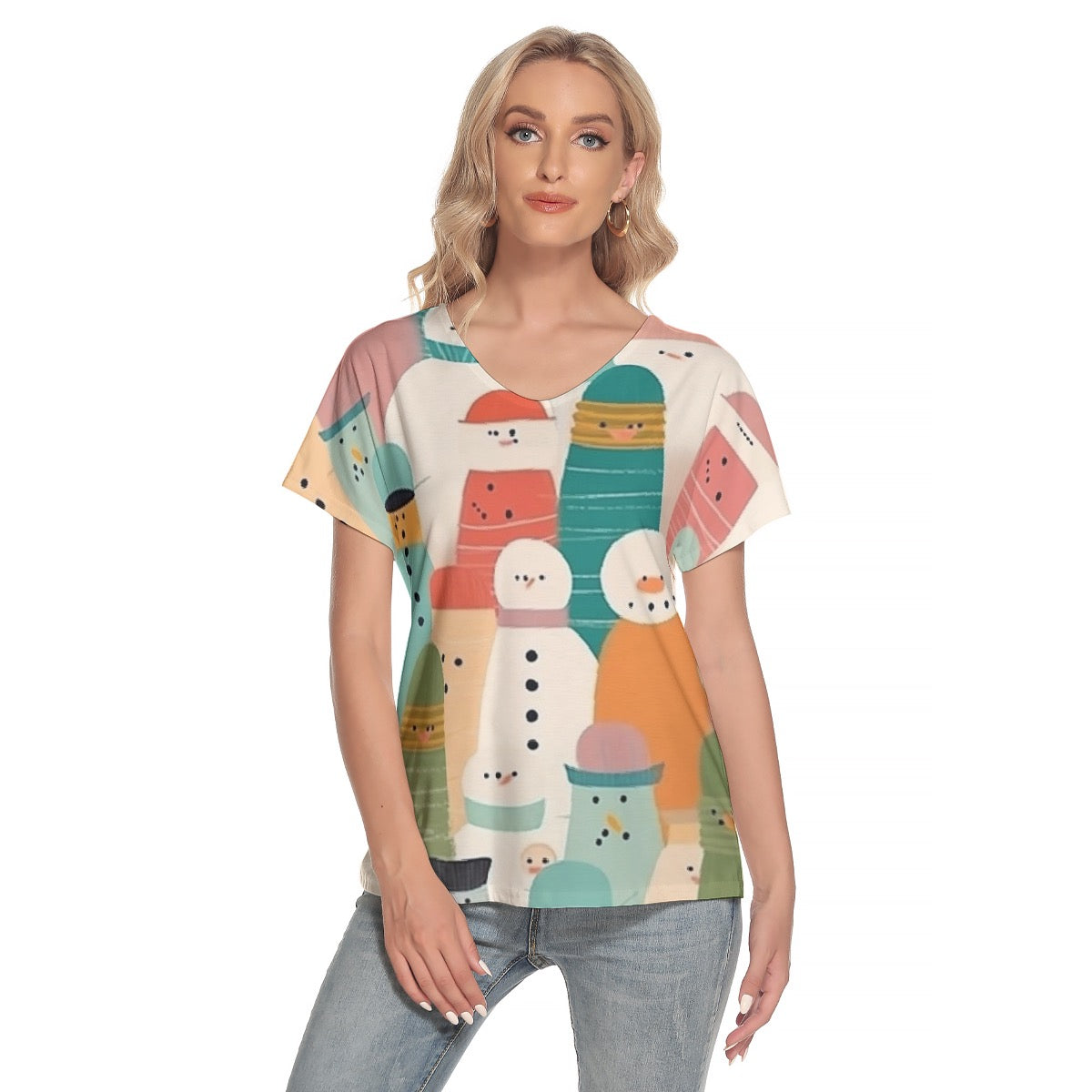 All-Over Print Women's Loose V-neck Short Sleeve T-shirt