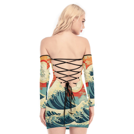 All-Over Print Women's Off-shoulder Back Lace-up Dress