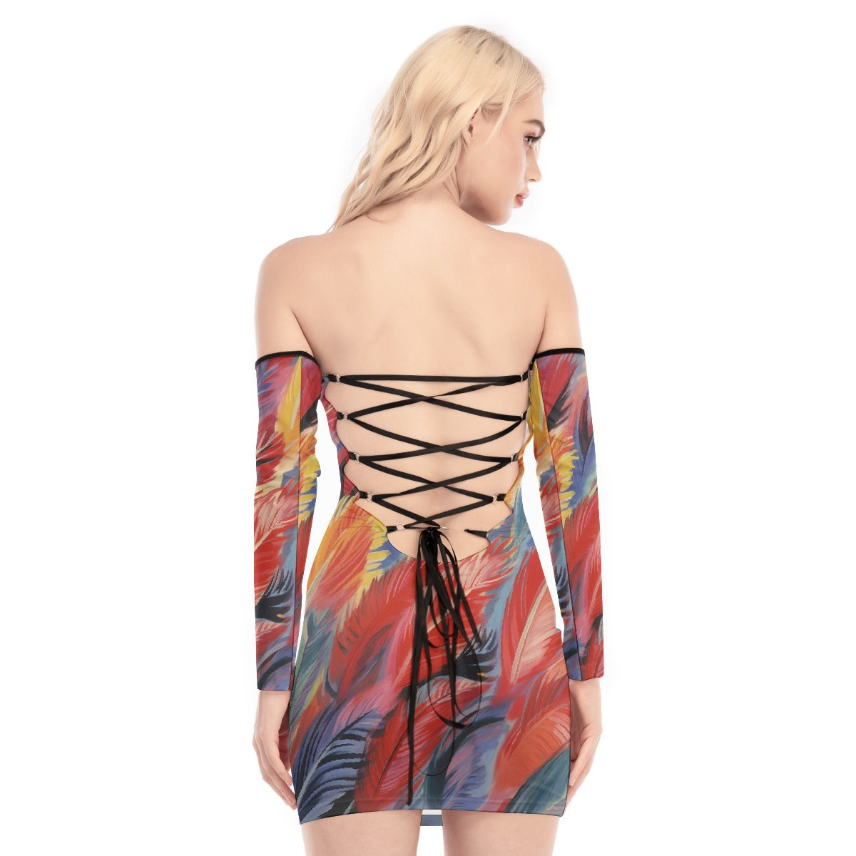 All-Over Print Women's Off-shoulder Back Lace-up Dress