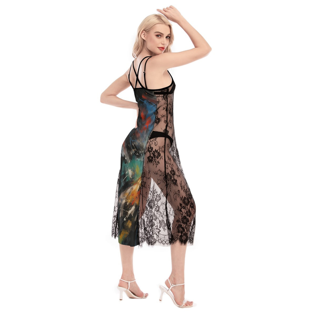 All-Over Print Women's Lace Cami Cross Back Dress