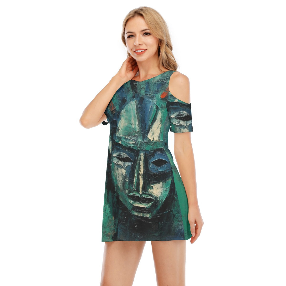 All-Over Print Women's Cold Shoulder Dress | 190GSM Cotton