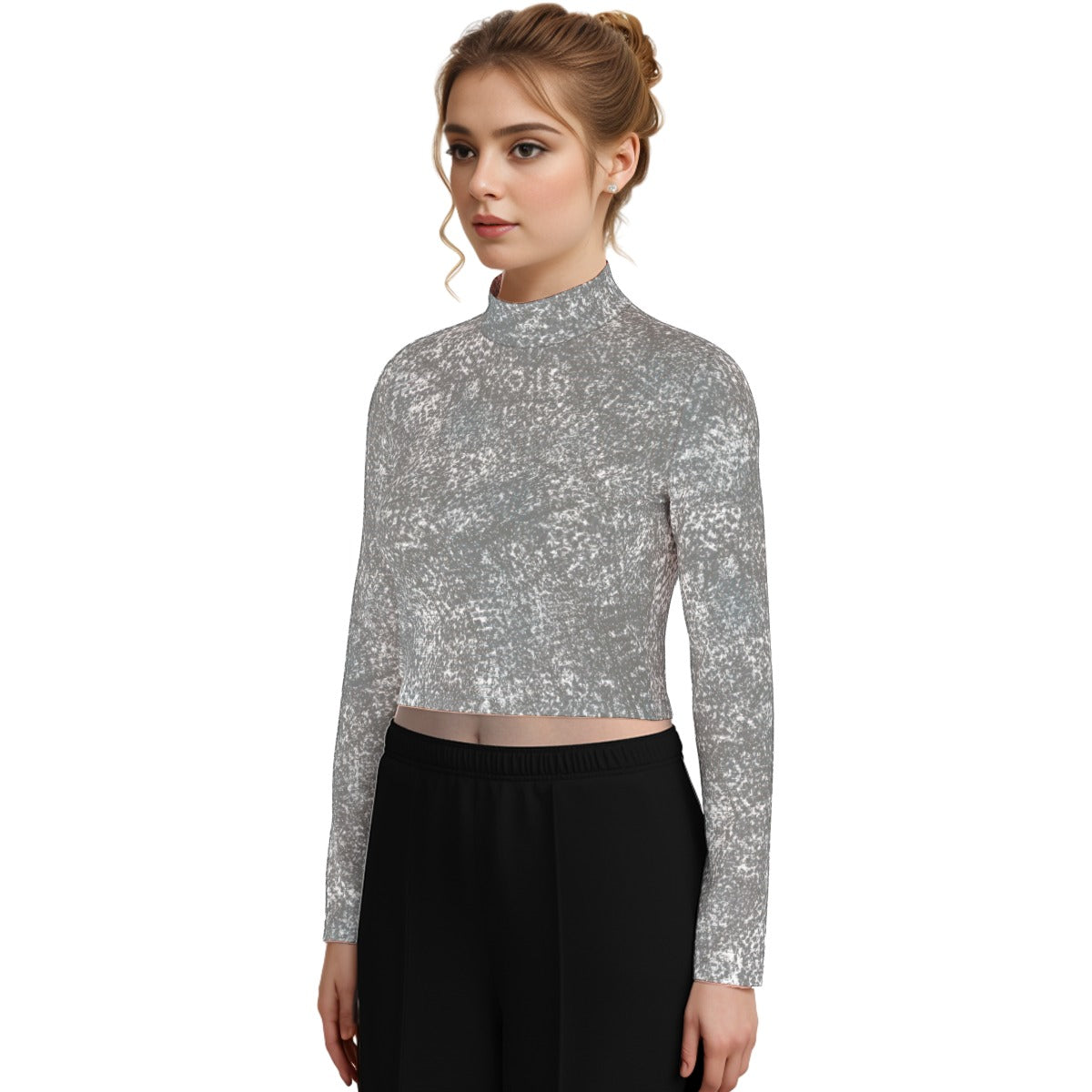 Eco-Friendly All-Over Print Women's Turtleneck T-shirt With Long Sleeve