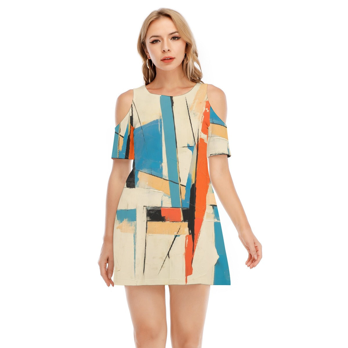 All-Over Print Women's Cold Shoulder Dress | 190GSM Cotton