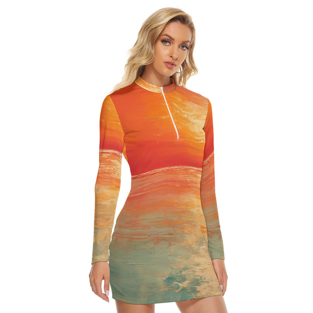 All-Over Print Women's Zip Front Tight Dress