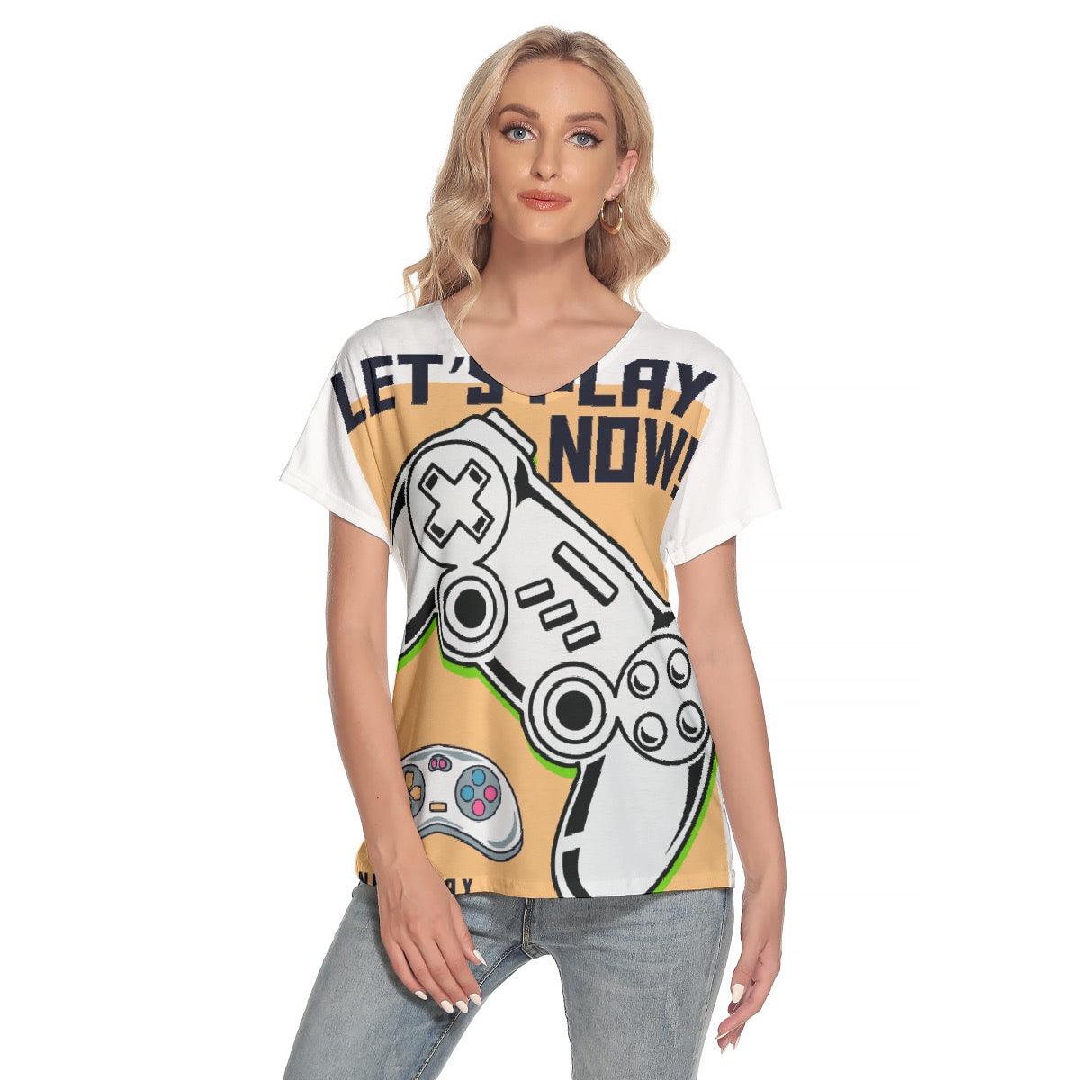 All-Over Print Women's Loose V-neck Short Sleeve T-shirt