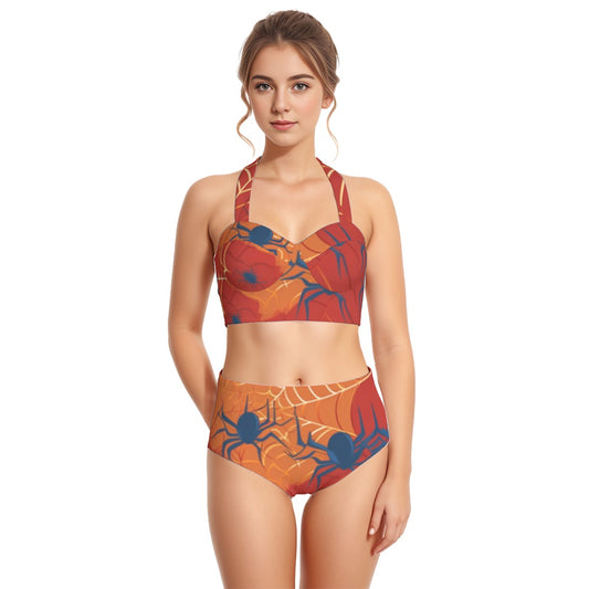 All-Over Print Women's Swimsuit Set With Halter