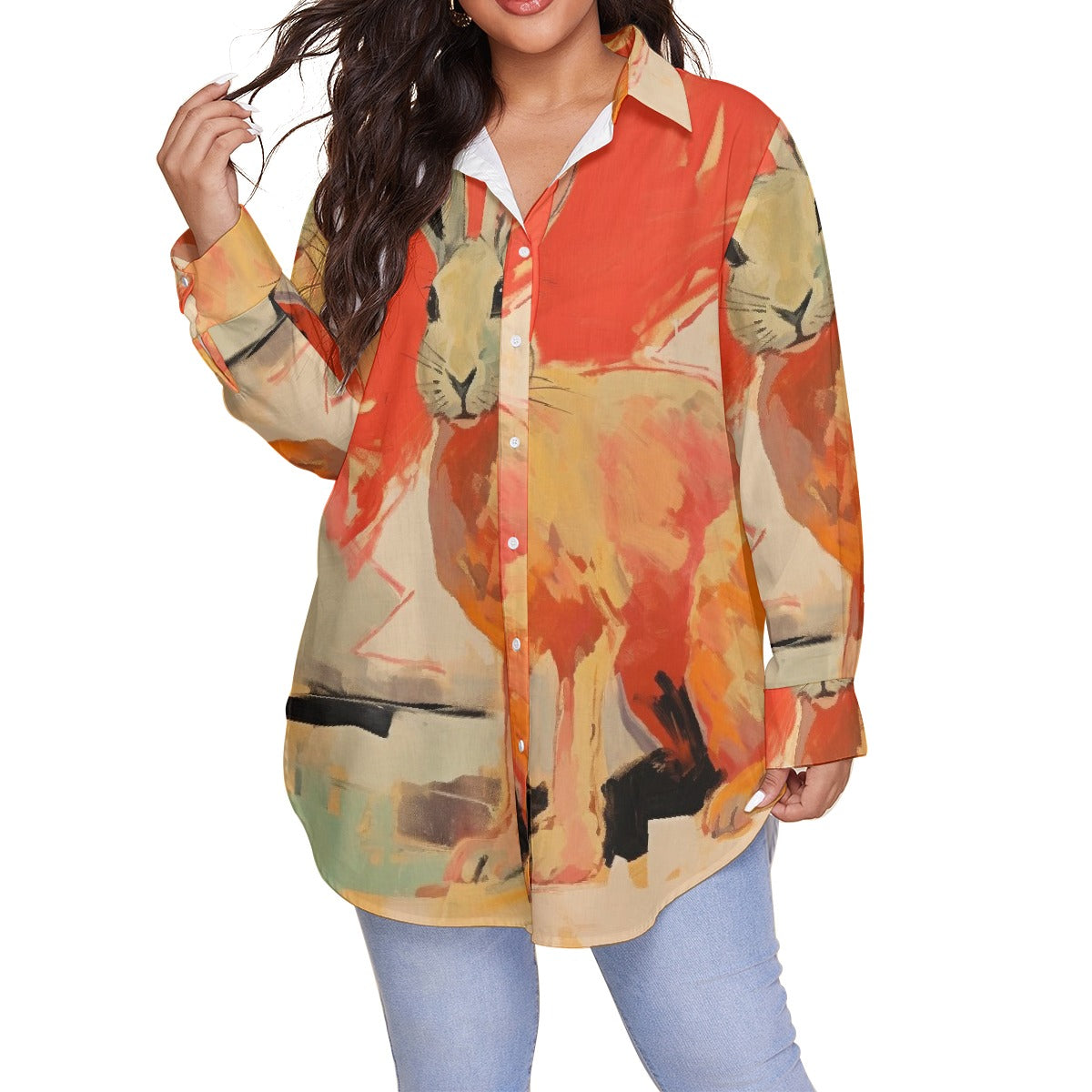 All-Over Print Women's Shirt With Long Sleeve(Plus Size)