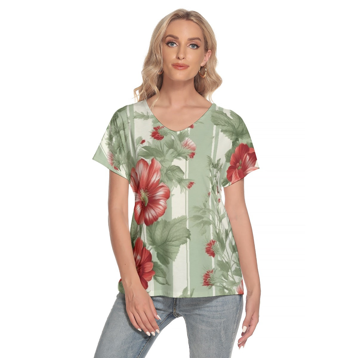 All-Over Print Women's Loose V-neck Short Sleeve T-shirt