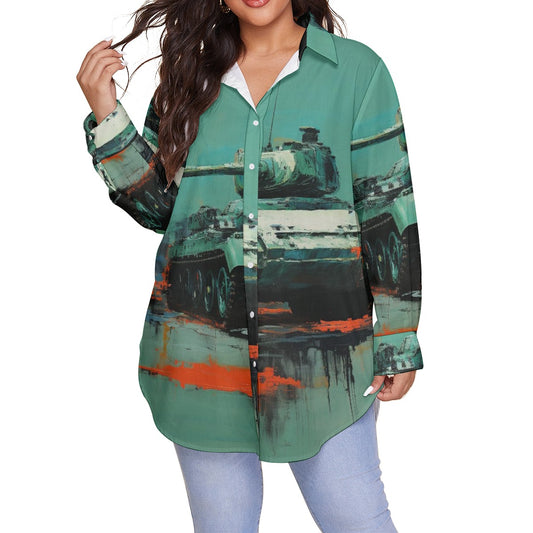 All-Over Print Women's Shirt With Long Sleeve(Plus Size)