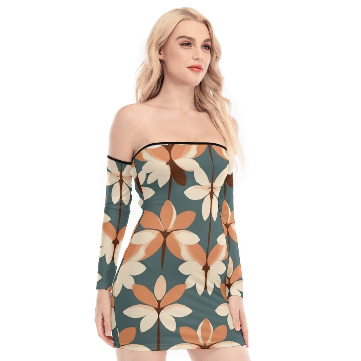 All-Over Print Women's Off-shoulder Back Lace-up Dress