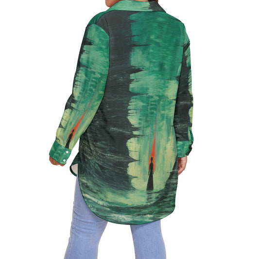 All-Over Print Women's Shirt With Long Sleeve(Plus Size)