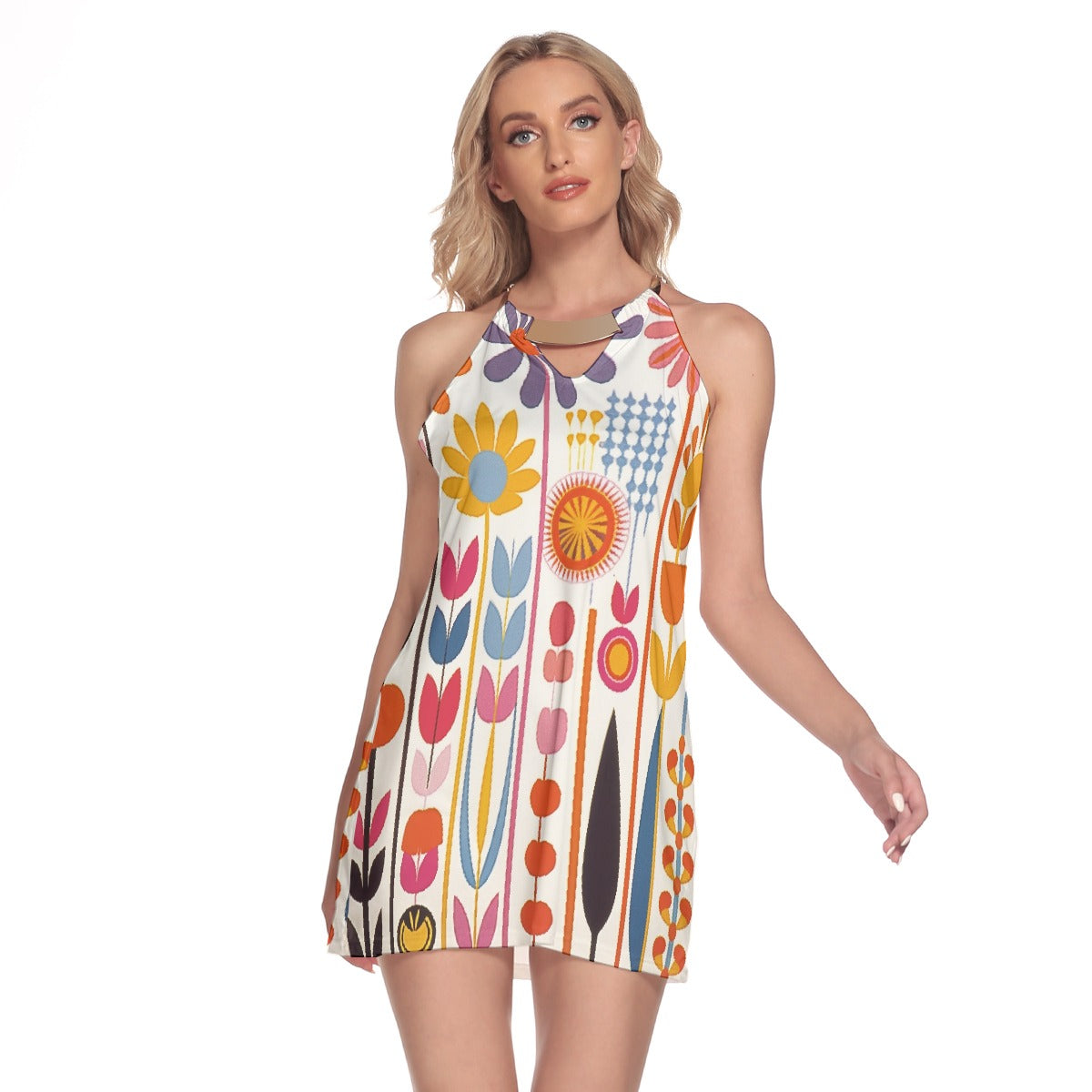 All-Over Print Women's Round Neck Above Knee Dress