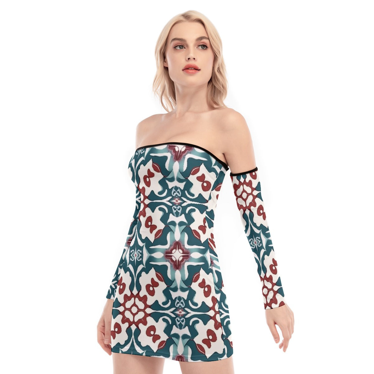 All-Over Print Women's Off-shoulder Back Lace-up Dress