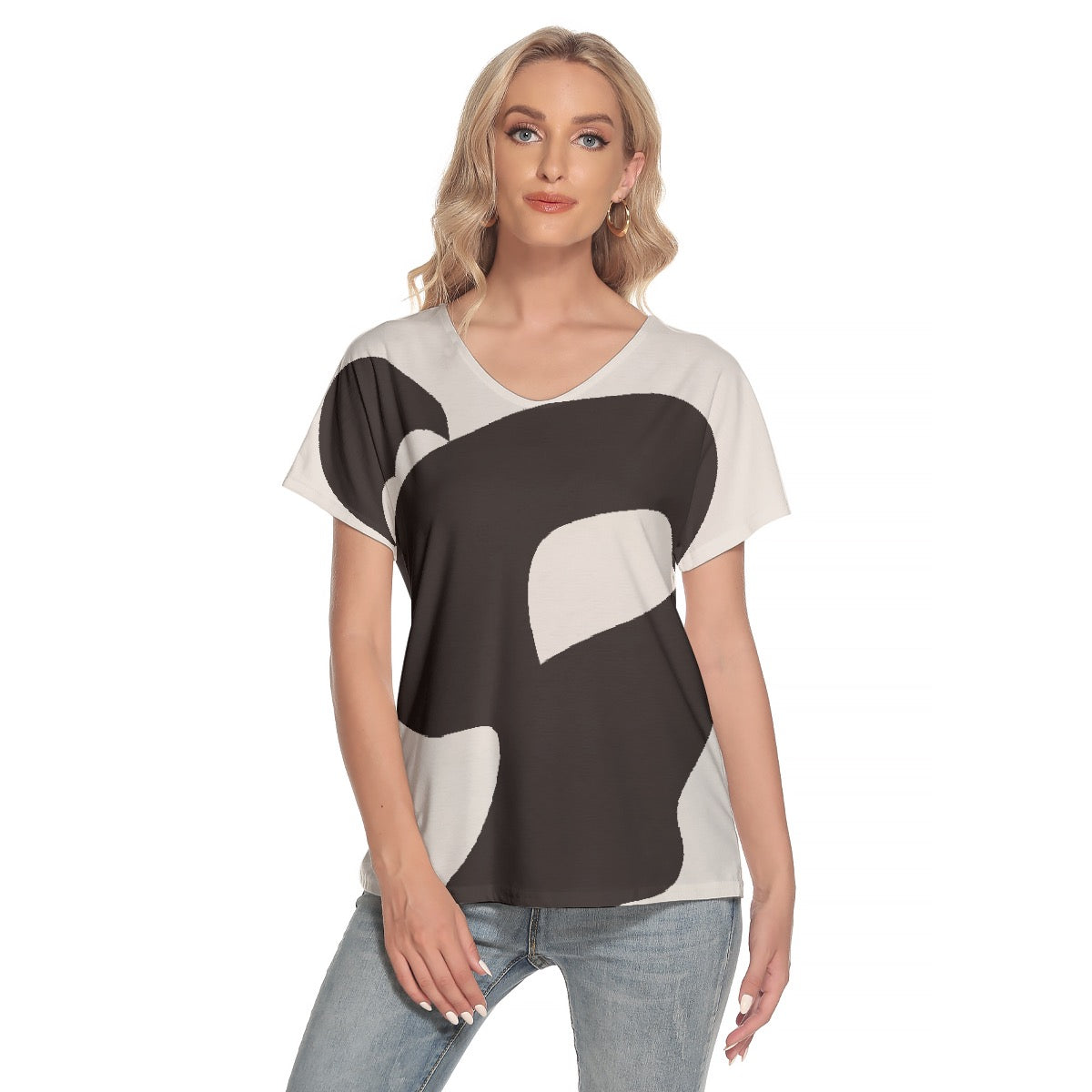 All-Over Print Women's Loose V-neck Short Sleeve T-shirt