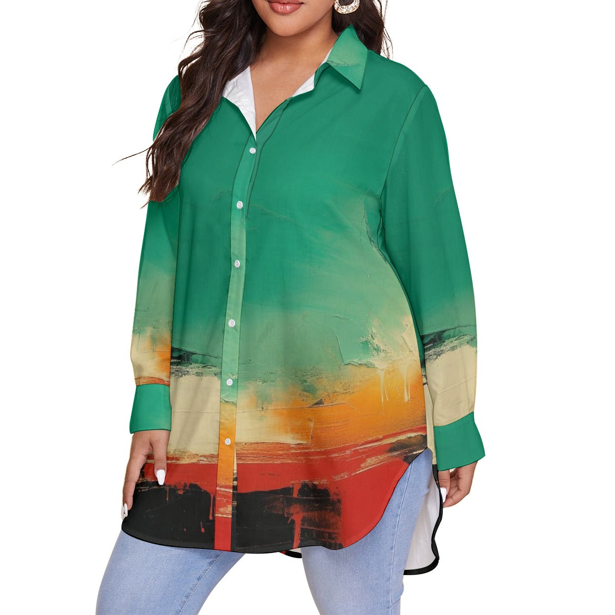 All-Over Print Women's Shirt With Long Sleeve(Plus Size)