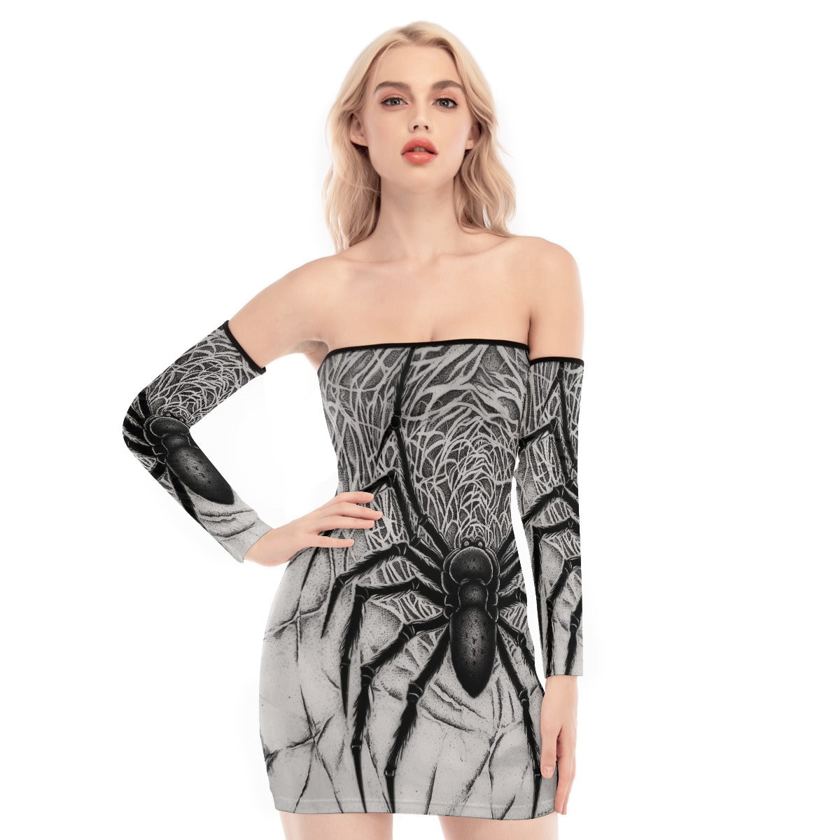 All-Over Print Women's Off-shoulder Back Lace-up Dress