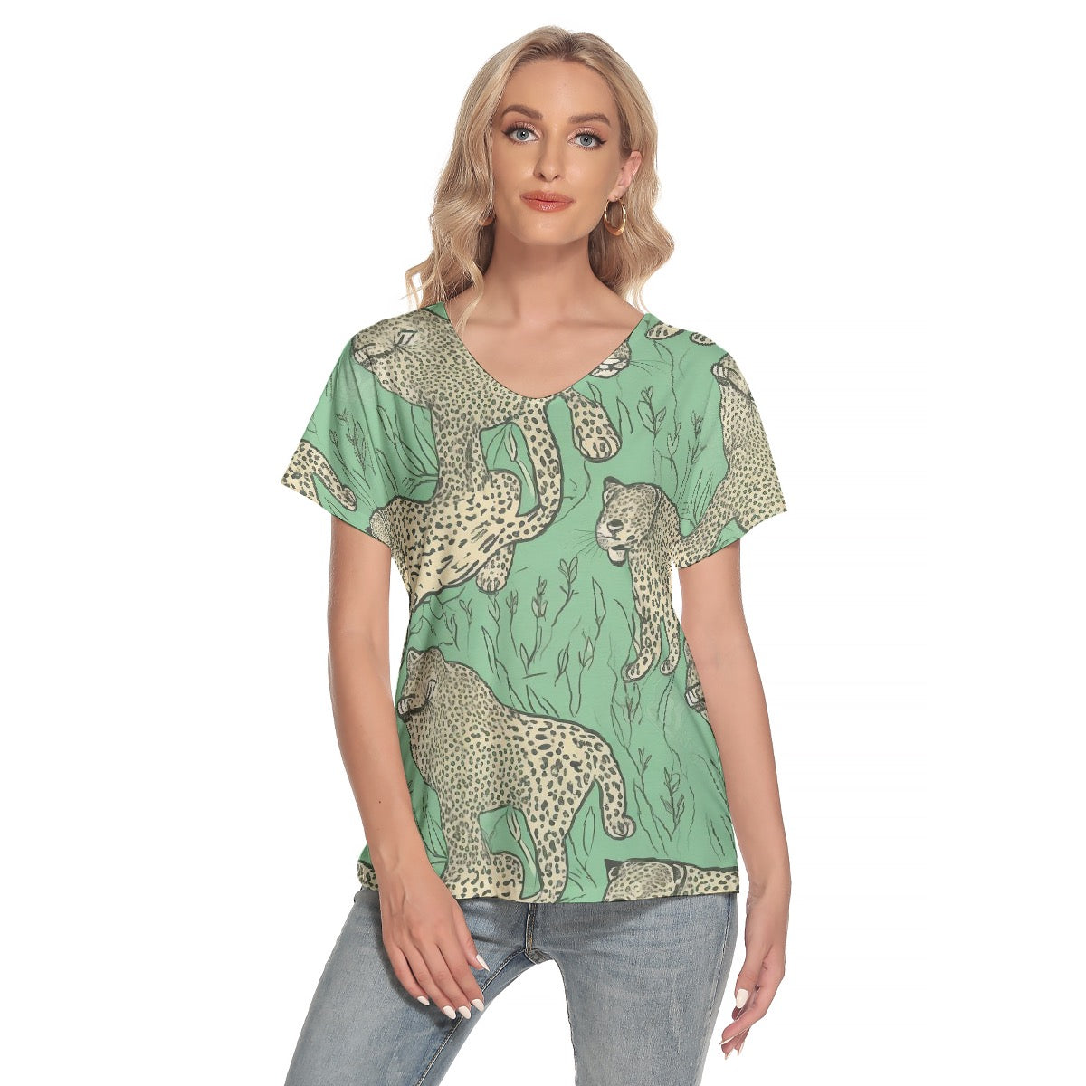 All-Over Print Women's Loose V-neck Short Sleeve T-shirt