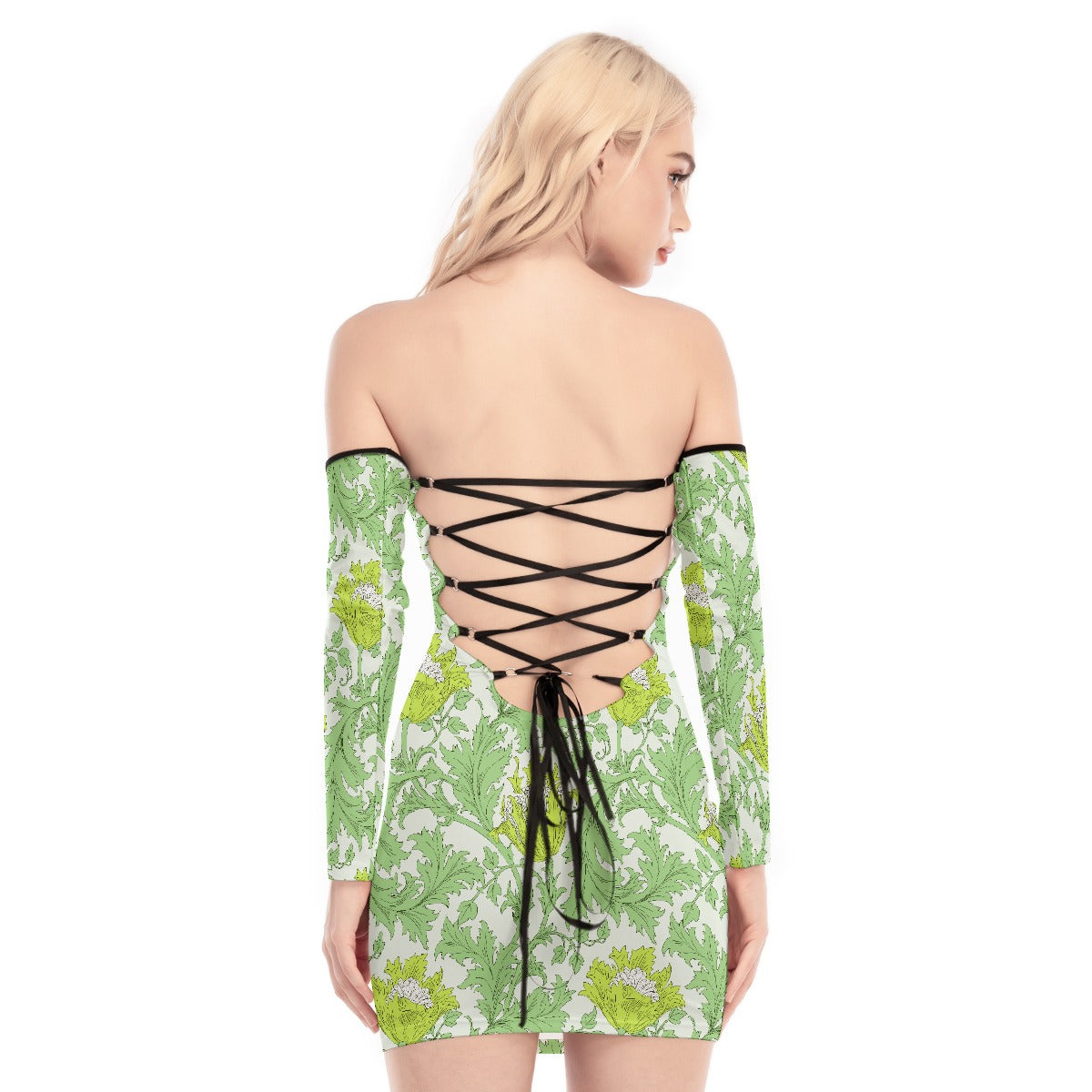 All-Over Print Women's Off-shoulder Back Lace-up Dress