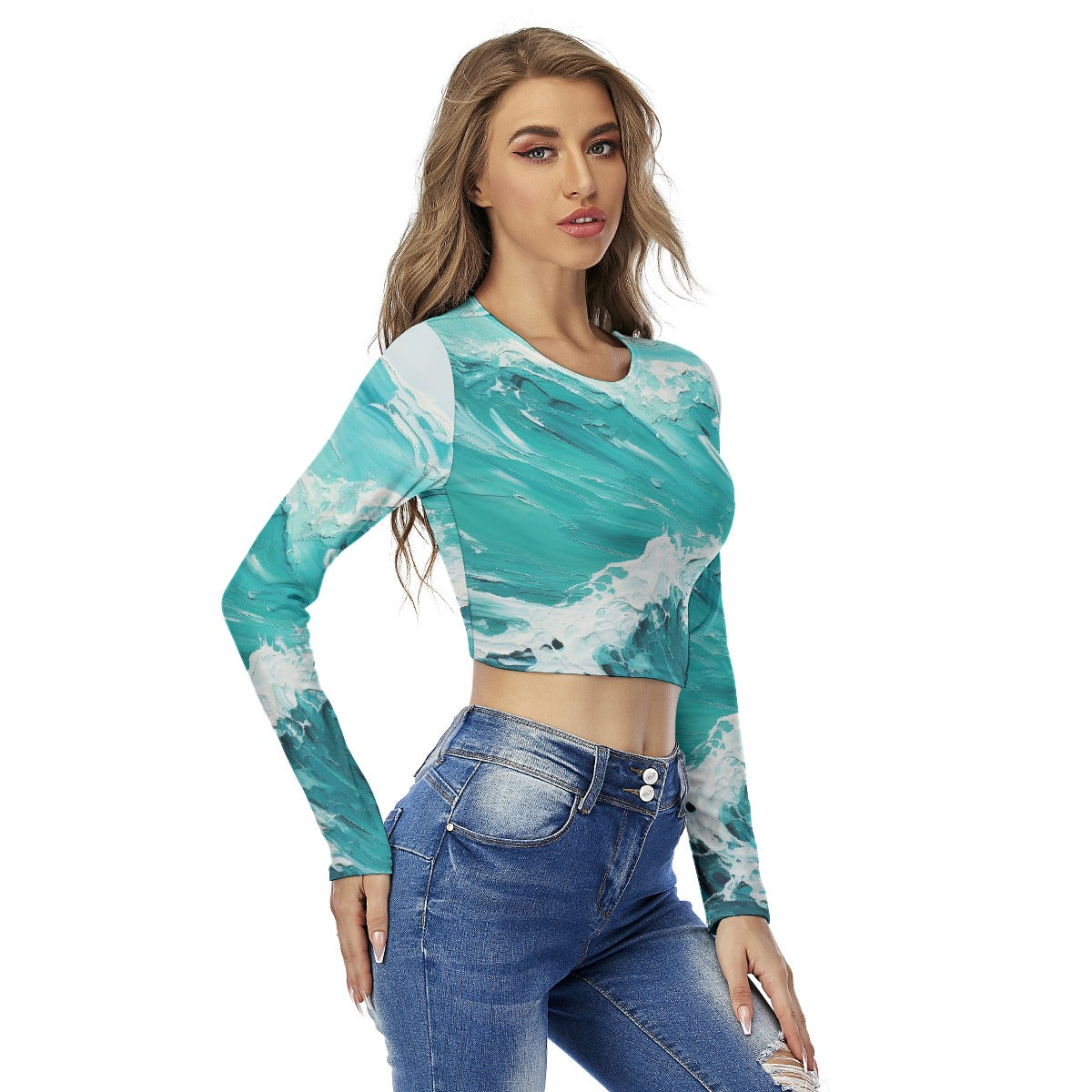 All-Over Print Women's Round Neck Crop Top T-Shirt