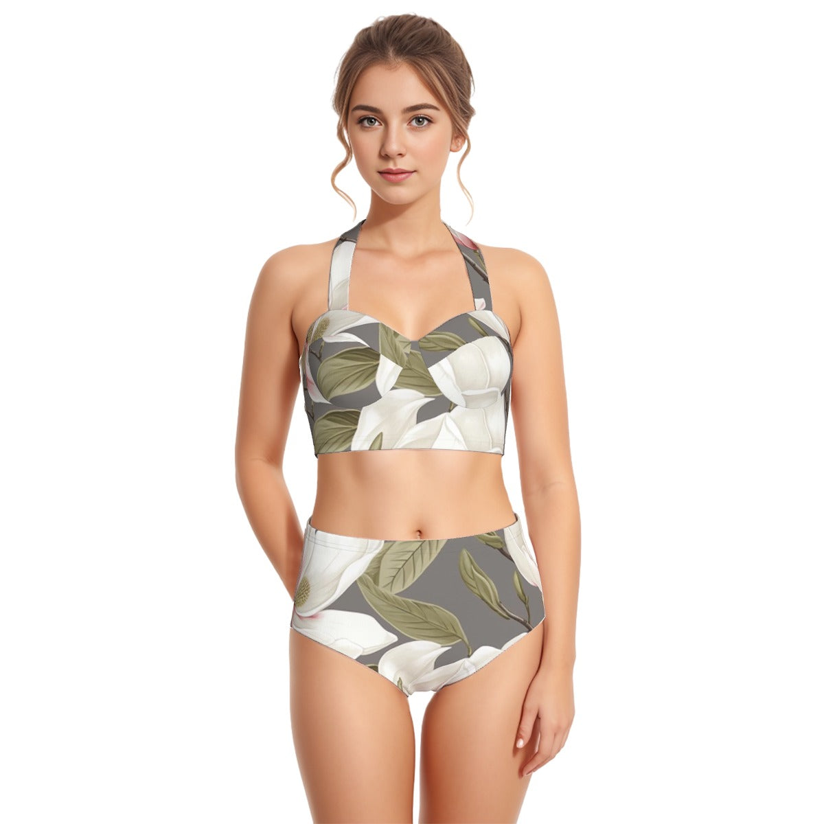 All-Over Print Women's Swimsuit Set With Halter