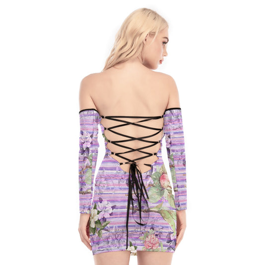 All-Over Print Women's Off-shoulder Back Lace-up Dress